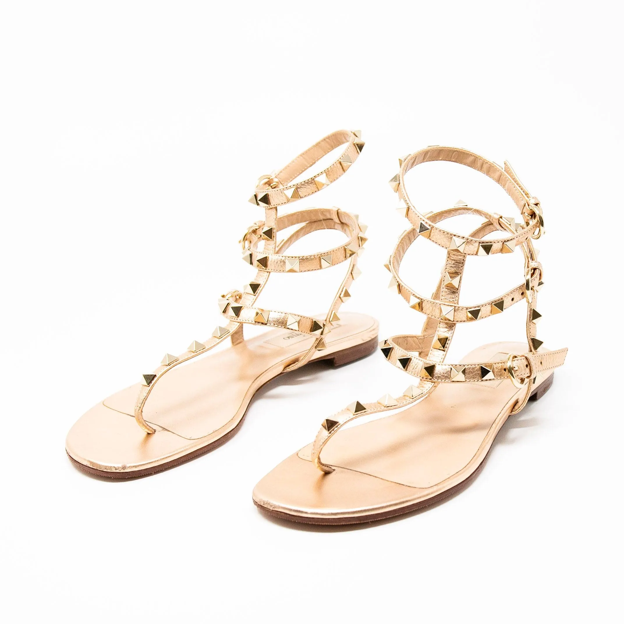 Valentino Rose Gold Rockstud Sandals 37