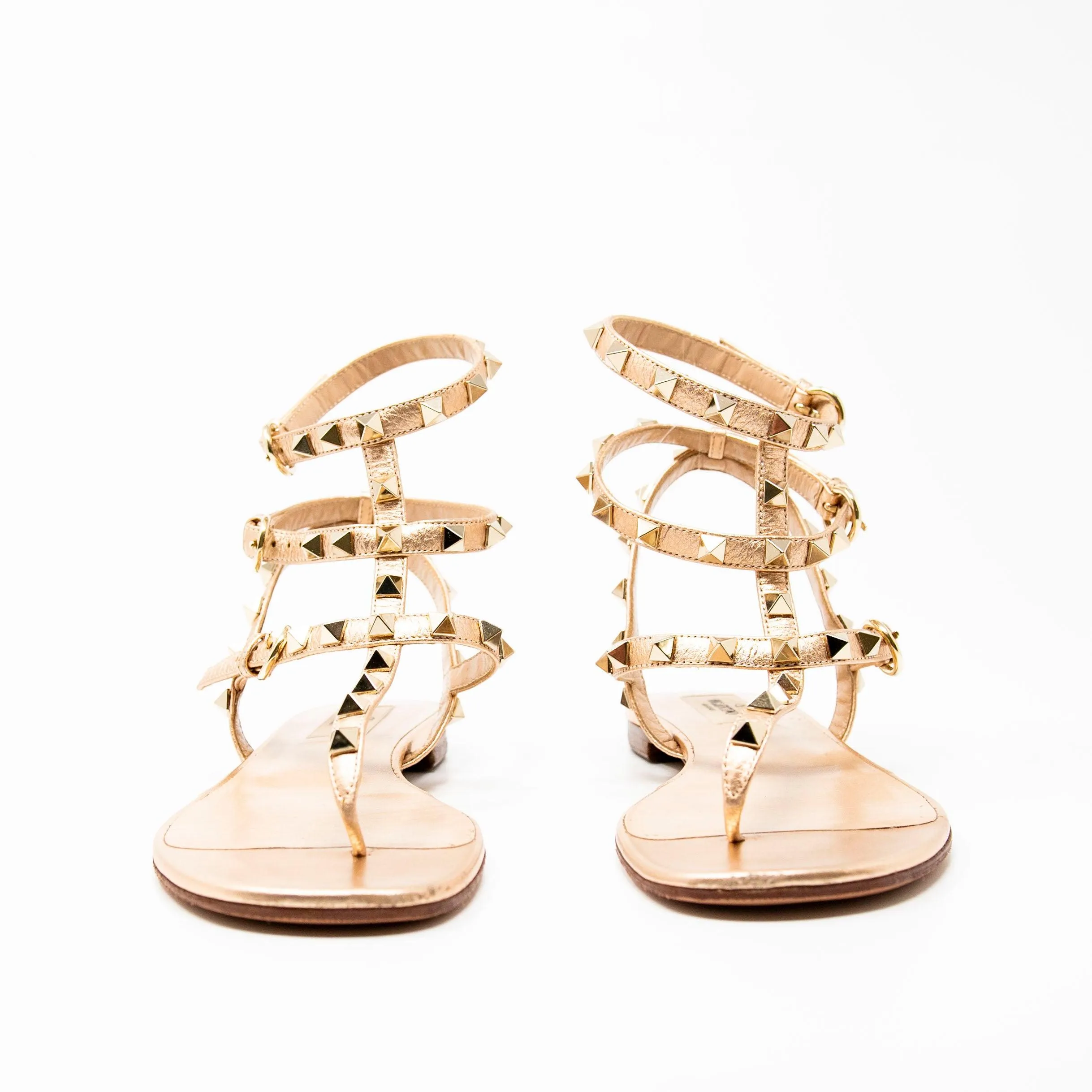 Valentino Rose Gold Rockstud Sandals 37