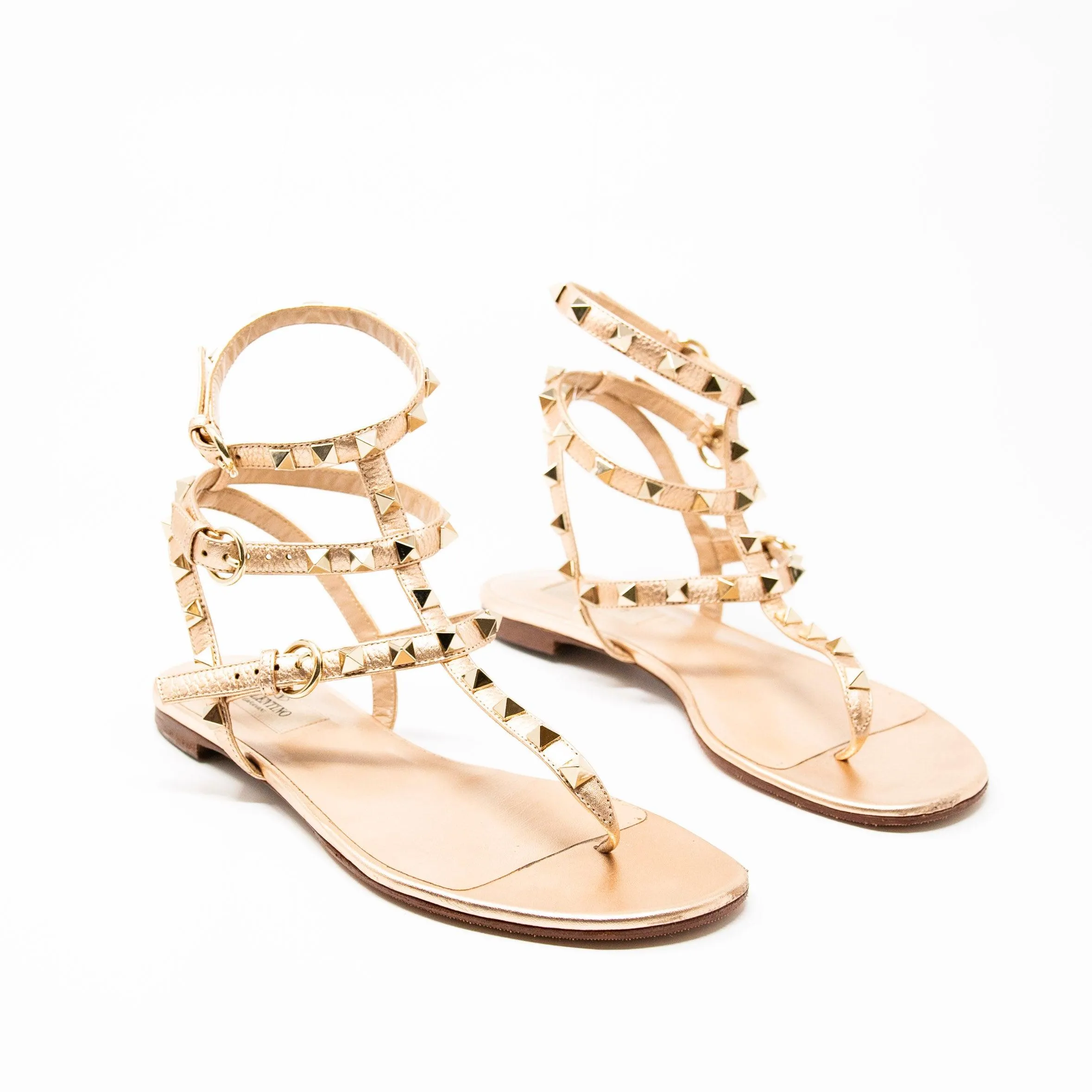 Valentino Rose Gold Rockstud Sandals 37