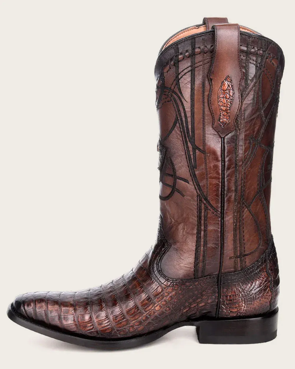 Western engraved brown exotic boot