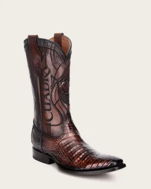 Western engraved brown exotic boot