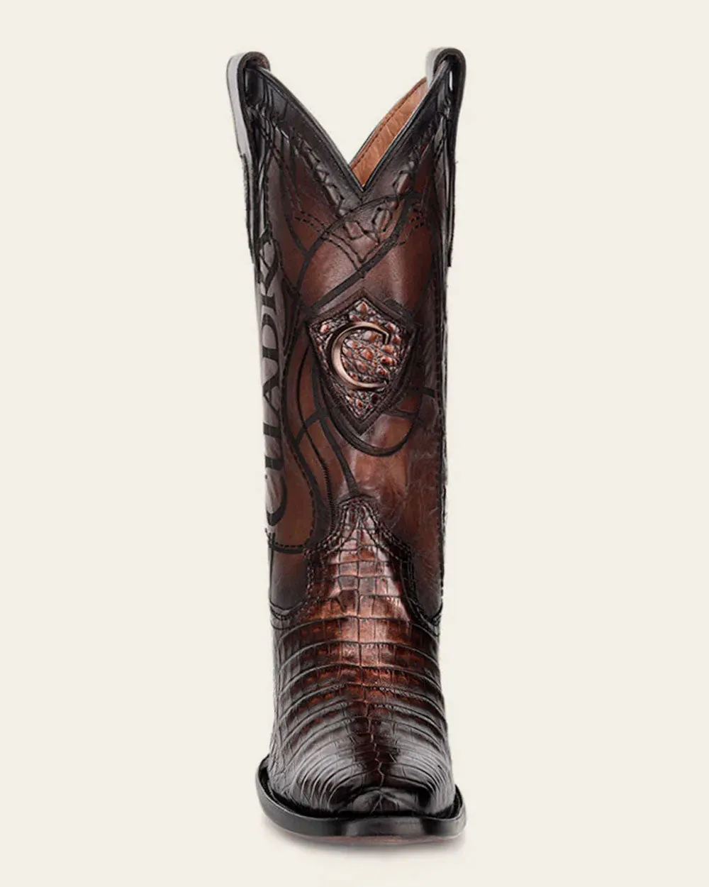 Western engraved brown exotic boot