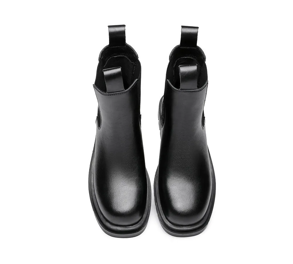 Women Black Boots Block Heel Leather Lining Vanya