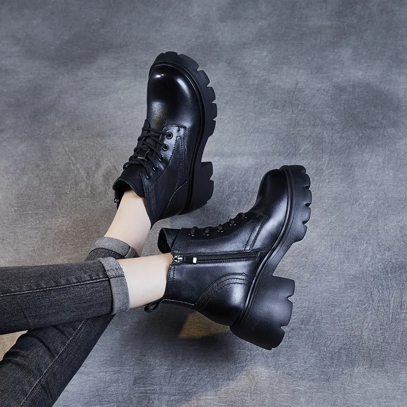 Women Classic Soft Leather Chunky Platform Boots