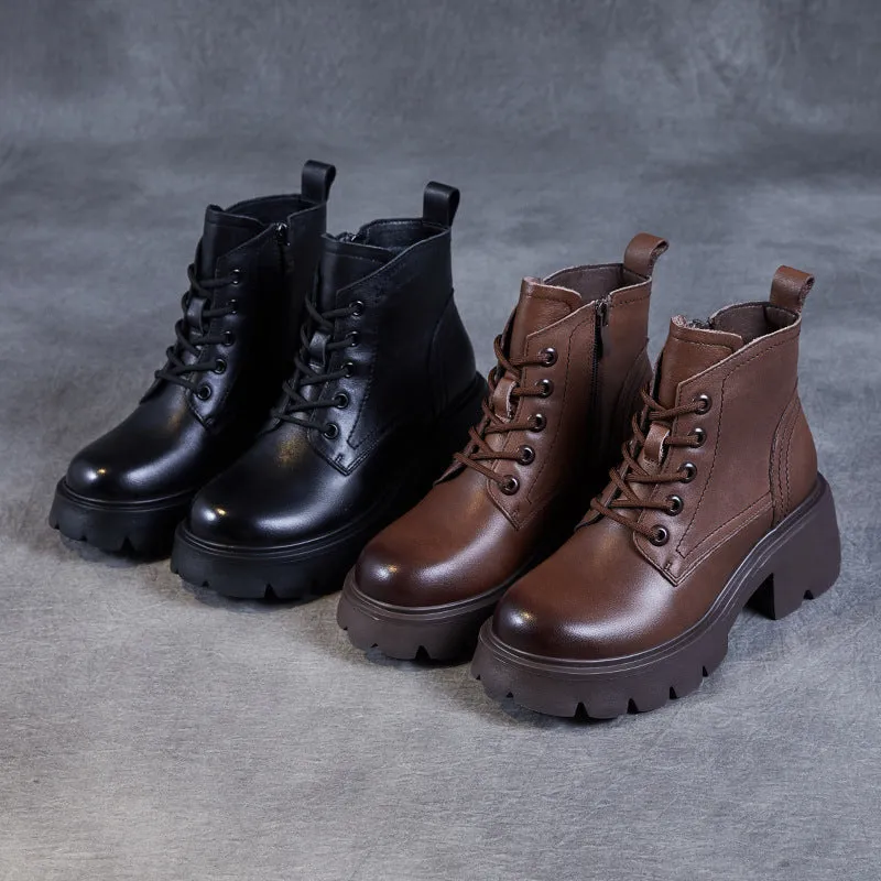 Women Classic Soft Leather Chunky Platform Boots